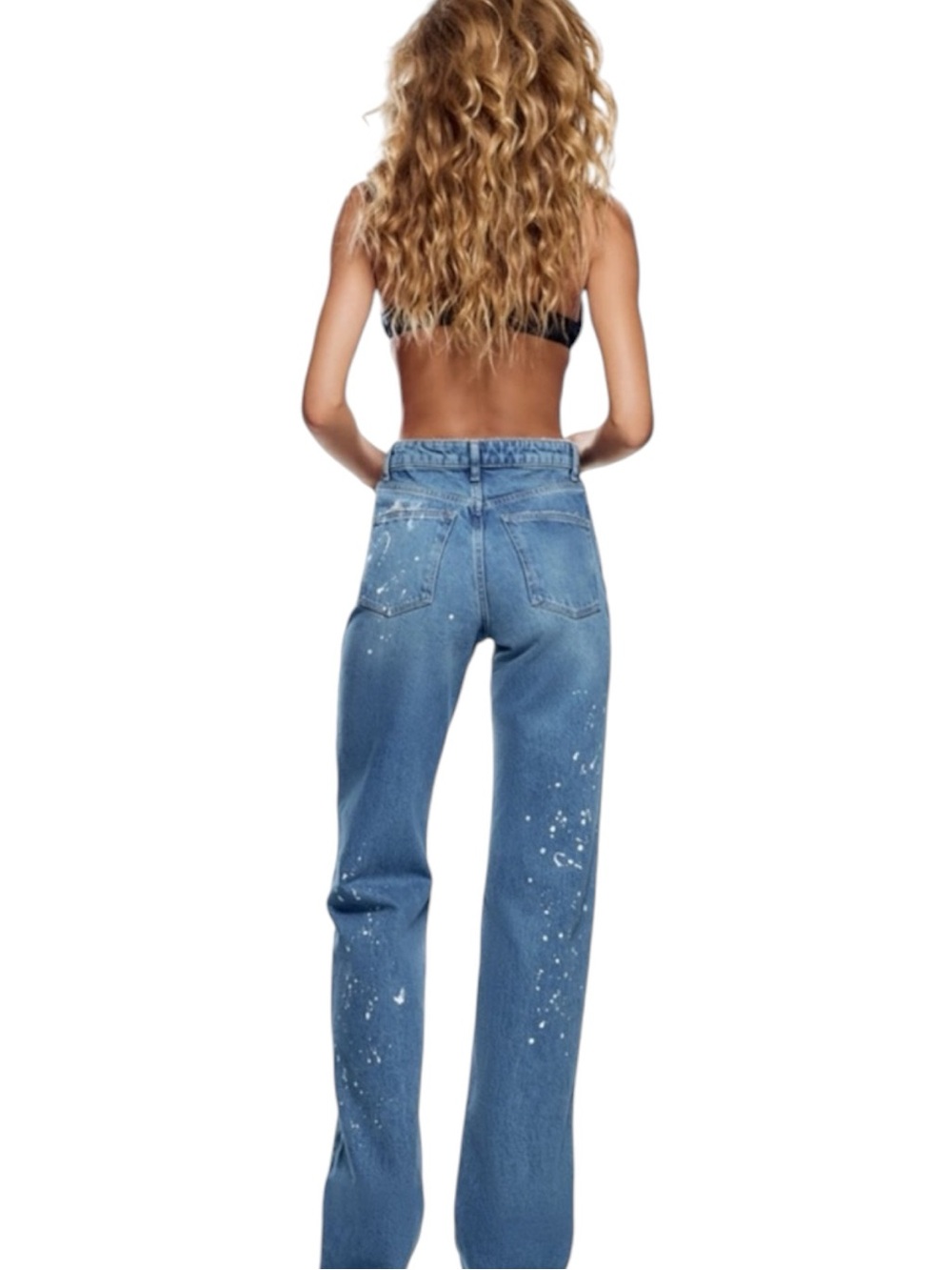 ZARA Wide-Leg High Waisted Jeans with Paint Splatter Size 2